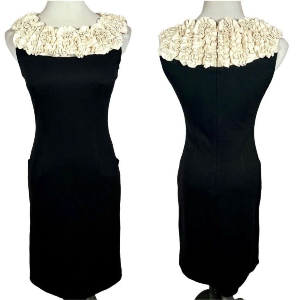 Taylor Classy Black Dress with Cream Ruffle Neckline ~ Elegance! - Picture 2 of 8